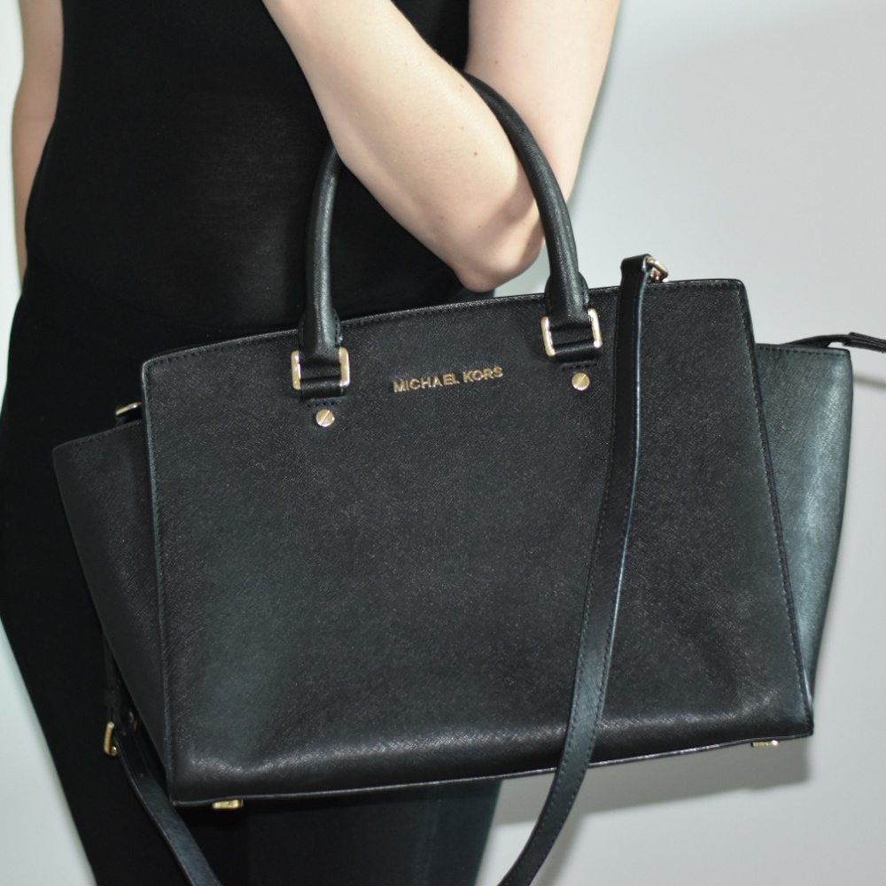 Michael Kors Selma Medium Saffiano Black Satchel